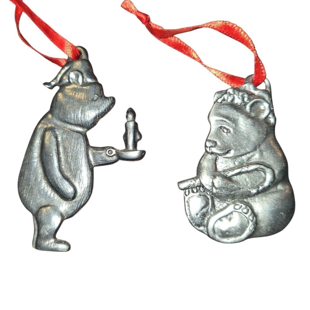 Vintage Pewter Christmas Ornaments Bear Candle Holder Holiday‎ Decor